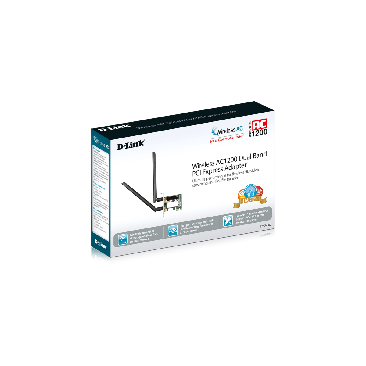 D-Link DWA-582 Wireless AC1200 Dual-Band PCI Express Adapter D-Link DWA-582 Wireless AC1200 Dual-Band PCI Express Adapter